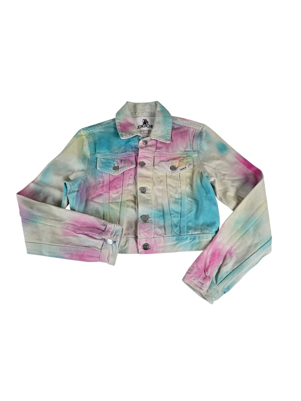 Jordache Rainbow Wash Denim Cotton  Jean Jacket Size XS Made In USA Hip Hop